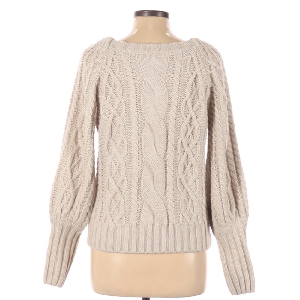 Current Air Cable Knit Balloon Sleeve Chunky Sweater